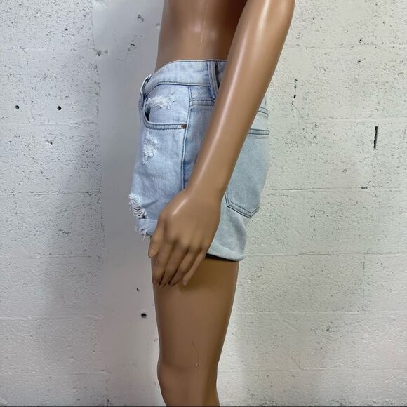 Pacsun Girlfriend 90’s Y2K Light Wash Blue Denim Distressed Cut Off  Shorts 24 - Picture 4 of 10
